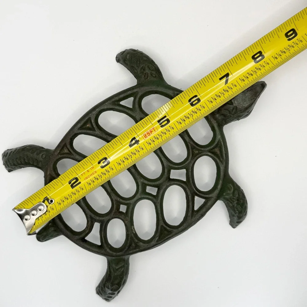 Vintage Cast Iron Turtle Trivet Green  Metal Sea Life Decor Coastal Rustic 7.5